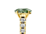 Yellow gold Fancy Green Oval  Cut Diamond Solitaire with Pave Band and Four-Prong Setting_157
