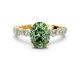 Yellow gold Fancy Green Oval Cut Diamond Solitaire with Side Stones, Pave Band, Four-Prong Setting_83