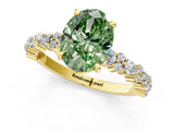 Yellow gold Fancy Green Oval Cut Diamond Solitaire with Side Stones, Pave Band, Four-Prong Setting_84