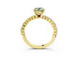 Yellow gold Fancy Green Oval Cut Diamond Solitaire with Side Stones, Pave Band, Four-Prong Setting_86