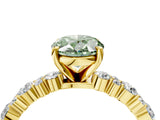 Yellow gold Fancy Green Oval Cut Diamond Solitaire with Side Stones, Pave Band, Four-Prong Setting_87
