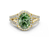 Yellow gold Fancy Green Oval Cut Diamond Split Shank Halo Ring with Four-Prong Setting_57