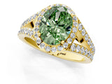 Yellow gold Fancy Green Oval Cut Diamond Split Shank Halo Ring with Four-Prong Setting_58