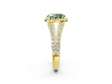 Yellow gold Fancy Green Oval Cut Diamond Split Shank Halo Ring with Four-Prong Setting_59