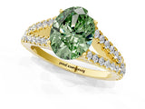Yellow gold Fancy Green Oval Cut Diamond Split Shank Pavé Engagement Ring with Four-Prong Setting_92
