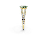 Yellow gold Fancy Green Oval Cut Diamond Split Shank Pavé Engagement Ring with Four-Prong Setting_93