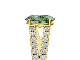Yellow gold Fancy Green Oval Cut Diamond Split Shank Pavé Engagement Ring with Four-Prong Setting_96