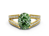 Yellow gold Fancy Green Oval Cut Diamond Split Shank Ring with Pavé Band and Four-Prong Setting_61