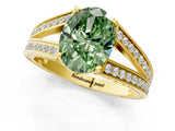 Yellow gold Fancy Green Oval Cut Diamond Split Shank Ring with Pavé Band and Four-Prong Setting_62