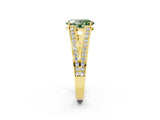 Yellow gold Fancy Green Oval Cut Diamond Split Shank Ring with Pavé Band and Four-Prong Setting_63