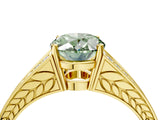 Yellow gold Fancy Green Oval Cut Diamond Split Shank Ring with Pavé Band and Four-Prong Setting_65