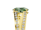 Yellow gold Fancy Green Oval Cut Diamond Split Shank Ring with Pavé Band and Four-Prong Setting_66