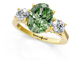 Yellow gold Fancy Green Oval Cut Diamond Three-Stone Engagement Ring with Prong Setting and Pavé Band_1