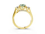 Yellow gold Fancy Green Oval Cut Diamond Three-Stone Engagement Ring with Prong Setting and Pavé Band_3