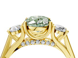 Yellow gold Fancy Green Oval Cut Diamond Three-Stone Engagement Ring with Prong Setting and Pavé Band_4