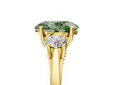 Yellow gold Fancy Green Oval Cut Diamond Three-Stone Engagement Ring with Prong Setting and Pavé Band_5