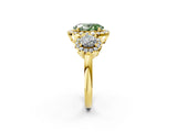 Yellow gold Fancy Green Oval Cut Diamond Three-Stone Halo Ring with Prong Setting and Pavé Accents_2