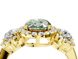 Yellow gold Fancy Green Oval Cut Diamond Three-Stone Halo Ring with Prong Setting and Pavé Accents_4