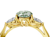 Yellow gold Fancy Green Oval Cut Diamond Three-Stone Ring with Pear Side Stones and Four-Prong Setting_87