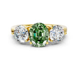 Yellow gold Fancy Green Oval Cut Diamond Three-Stone Ring with Prong Setting and Classic Band_97
