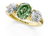 Yellow gold Fancy Green Oval Cut Diamond Three-Stone Ring with Prong Setting and Classic Band_98