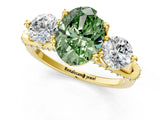 Yellow gold Fancy Green Oval Cut Diamond Three-Stone Ring with Prong Setting and Pavé Band_1