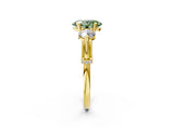 Yellow gold Fancy Green Oval Cut Diamond Three-Stone Ring with Prong Setting and Pavé Band_2