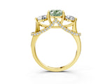 Yellow gold Fancy Green Oval Cut Diamond Three-Stone Ring with Prong Setting and Pavé Band_3