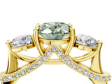 Yellow gold Fancy Green Oval Cut Diamond Three-Stone Ring with Prong Setting and Pavé Band_4