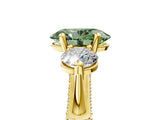 Yellow gold Fancy Green Oval Cut Diamond Three-Stone Ring with Prong Setting and Pavé Band_5