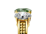 Yellow gold Fancy Green Oval Cut Diamond Three-Stone Ring with Prong Setting and Textured Band_38