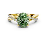 Yellow gold Fancy Green Oval  Cut Diamond Twist Band Solitaire with Prong Setting_23