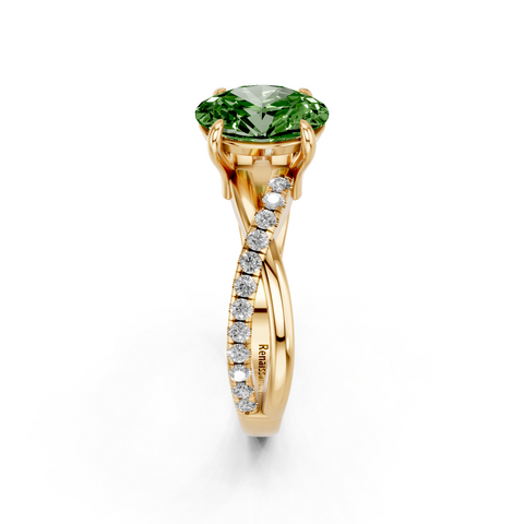 Yellow gold Fancy Green Oval  Cut Diamond Twist Band Solitaire with Prong Setting_4