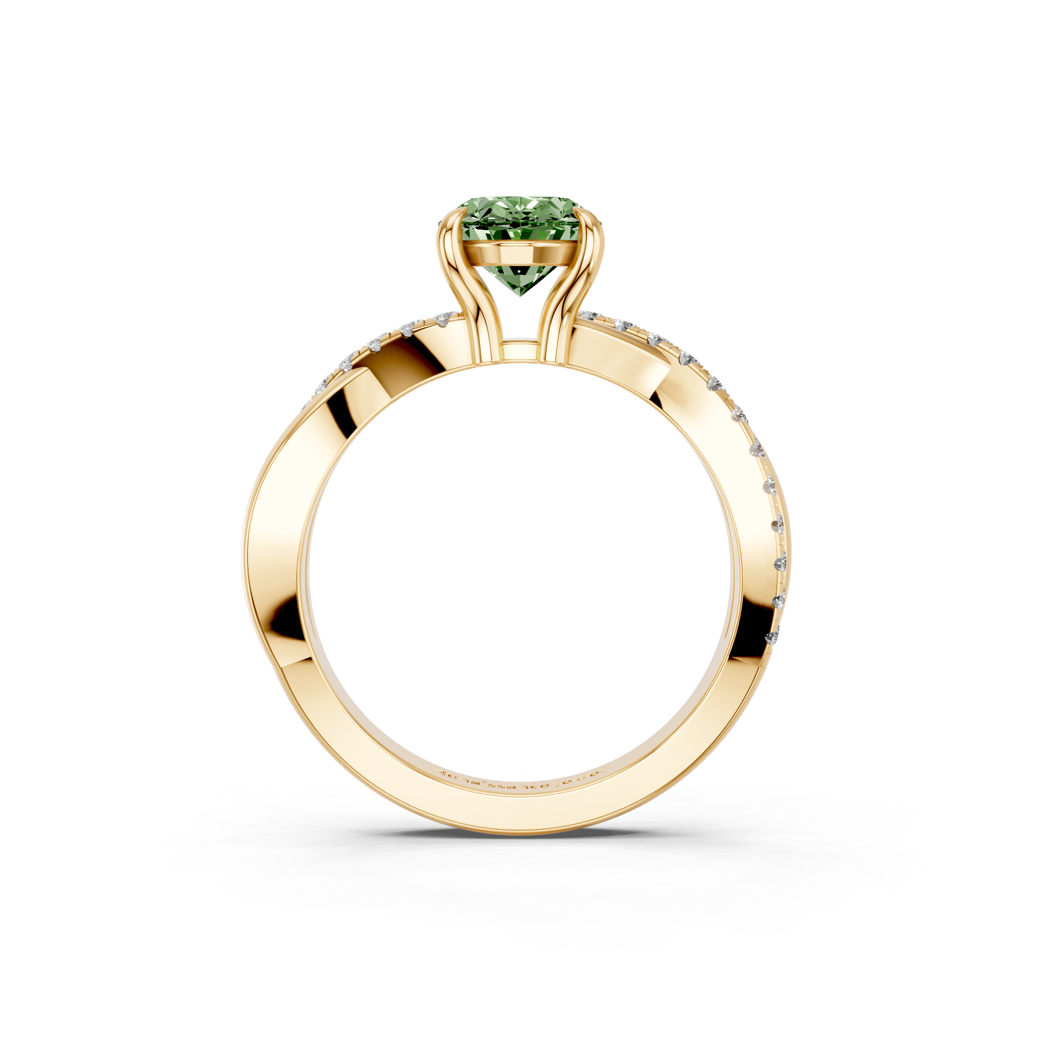 Yellow gold Fancy Green Oval  Cut Diamond Twist Band Solitaire with Prong Setting_5