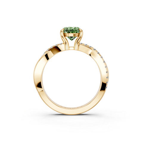 Yellow gold Fancy Green Oval  Cut Diamond Twist Band Solitaire with Prong Setting_5