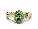 Yellow gold Fancy Green Oval  Cut Diamond Twisted Band Engagement Ring with Prong Setting_3