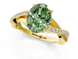 Yellow gold Fancy Green Oval  Cut Diamond Twisted Band Engagement Ring with Prong Setting_4