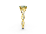 Yellow gold Fancy Green Oval  Cut Diamond Twisted Band Engagement Ring with Prong Setting_5