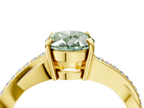 Yellow gold Fancy Green Oval  Cut Diamond Twisted Band Engagement Ring with Prong Setting_7