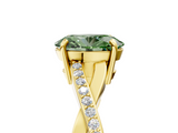 Yellow gold Fancy Green Oval  Cut Diamond Twisted Band Engagement Ring with Prong Setting_8