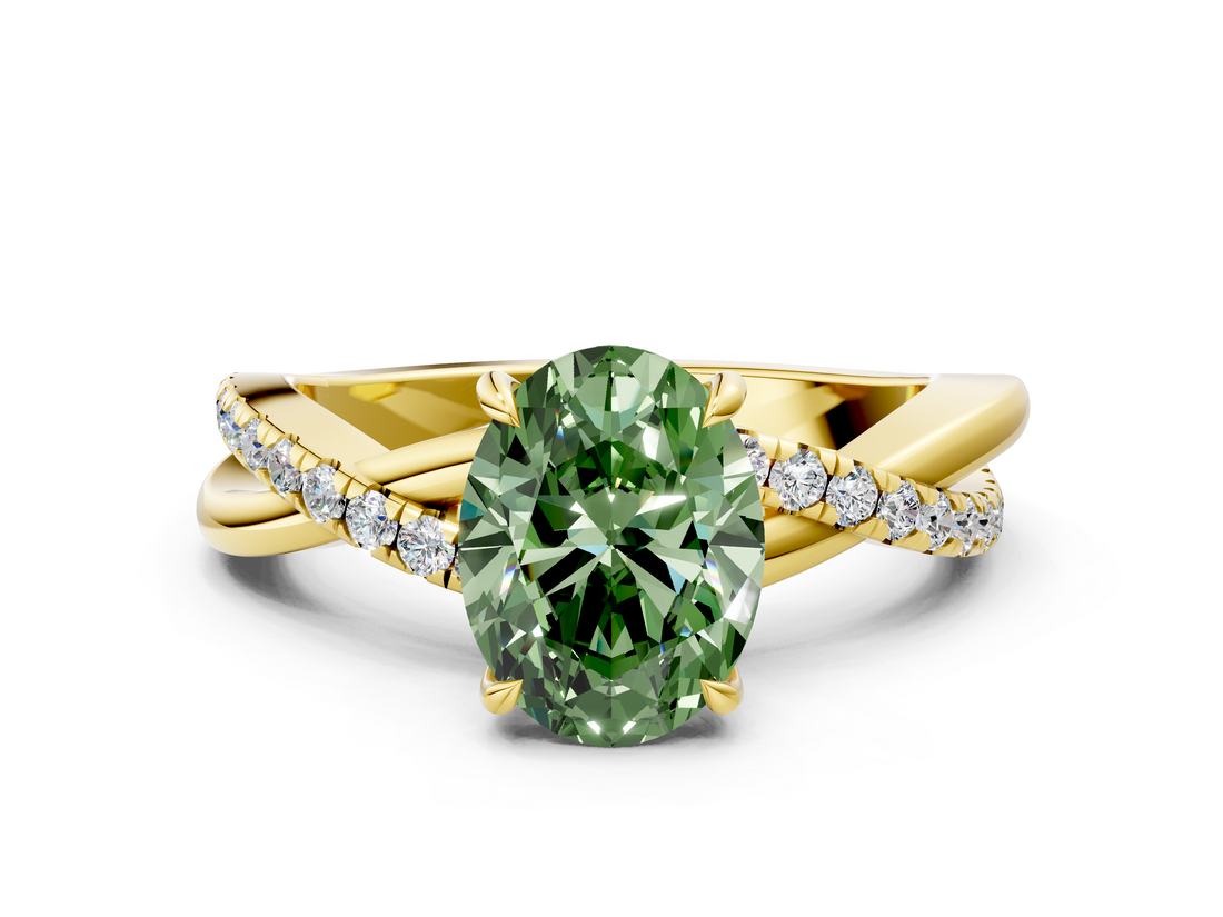 Yellow gold Fancy Green Oval  Cut Diamond Twisted Band with Pavé Setting and Four-Prong Setting_20