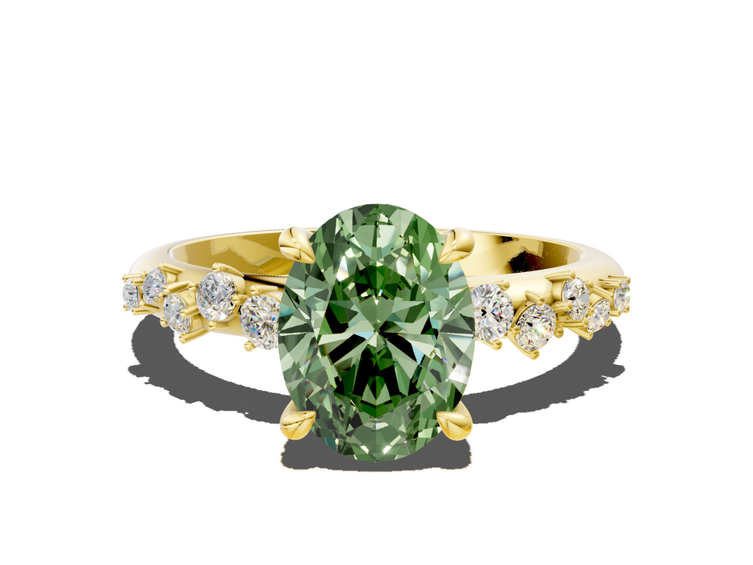 Yellow gold Fancy Green Oval  Cut Diamond Vine Band with Four-Prong Setting_73
