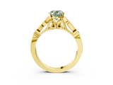 Yellow gold Fancy Green Oval  Cut Diamond with Milgrain Marquise and Bezel Accents on a Solitaire Band with Prong Setting_215