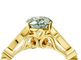 Yellow gold Fancy Green Oval  Cut Diamond with Milgrain Marquise and Bezel Accents on a Solitaire Band with Prong Setting_216
