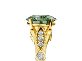 Yellow gold Fancy Green Oval  Cut Diamond with Milgrain Marquise and Bezel Accents on a Solitaire Band with Prong Setting_217