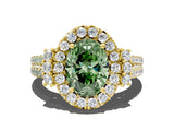 Yellow gold Fancy Green Oval  Cut Double Halo Diamond Engagement Ring with Pave Band and Four-Prong Setting_25