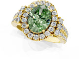 Yellow gold Fancy Green Oval  Cut Double Halo Diamond Engagement Ring with Pave Band and Four-Prong Setting_26