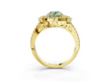 Yellow gold Fancy Green Oval  Cut Double Halo Diamond Engagement Ring with Pave Band and Four-Prong Setting_28