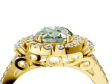 Yellow gold Fancy Green Oval  Cut Double Halo Diamond Engagement Ring with Pave Band and Four-Prong Setting_29