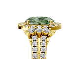 Yellow gold Fancy Green Oval  Cut Double Halo Diamond Engagement Ring with Pave Band and Four-Prong Setting_30
